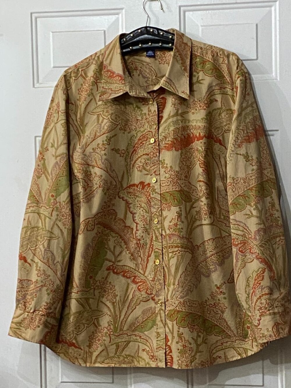 Chaps Sz 2X Women's Blouse Shirt Long Sleeve Mustard & Multicolor Paisley
